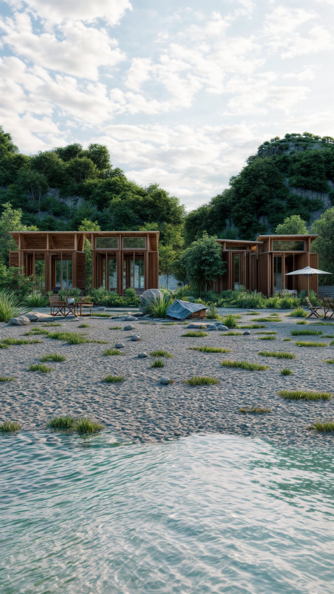 Render arquitectónico de CRUDO en paisaje natural